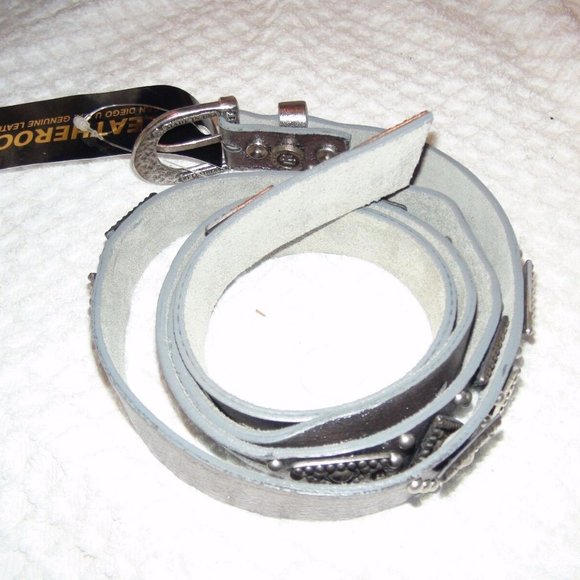 Leatherock Silver Studded Metal Hardware Leather Skinny Belt Size 34
